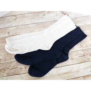 Womens Vintage Dress Socks 2 Pair Neutral Hosiery Classic Navy Blue White Preppy